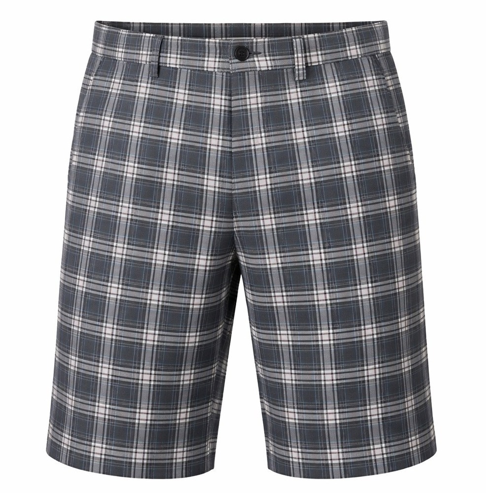 Arnold Palmer Golf Shorts Mens 34 Grey‎ Plaid Flat Front Performance Polyester